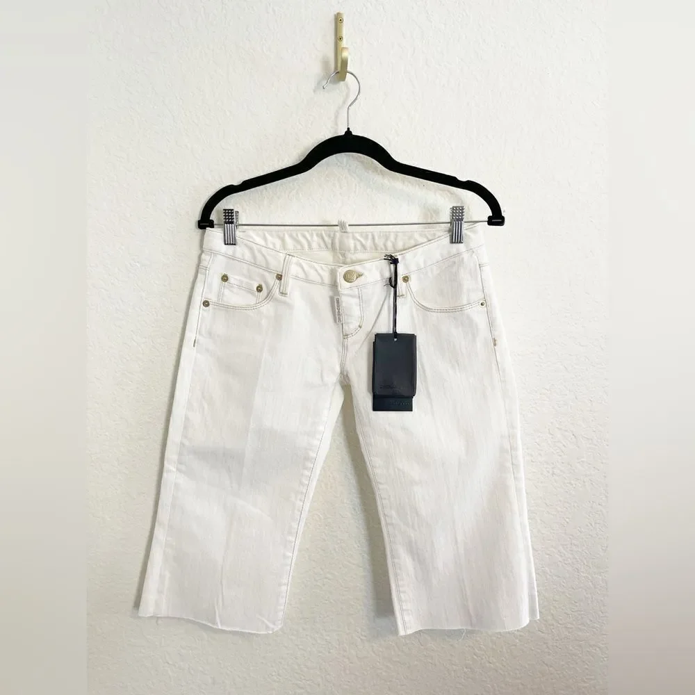 DSQUARED White Denim Bermuda shorts with gold embroidered pocket NWT  40